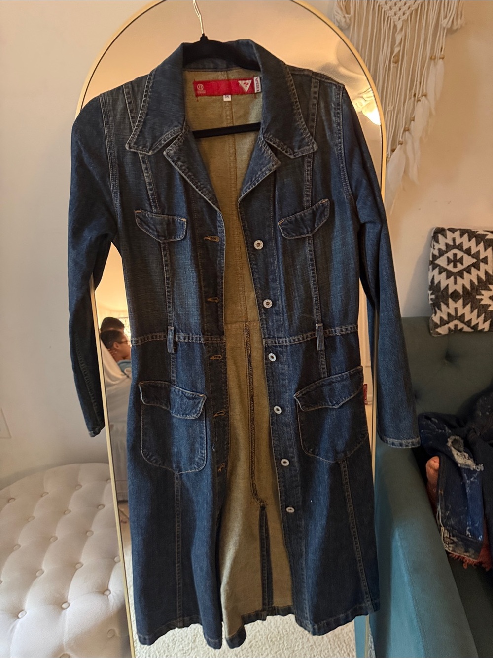 Guess Dark Blue Long Denim Jacket Coat